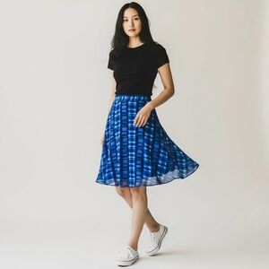 Calvin Klein Blue and Black Watercolor Geometric Print Flowy Skirt